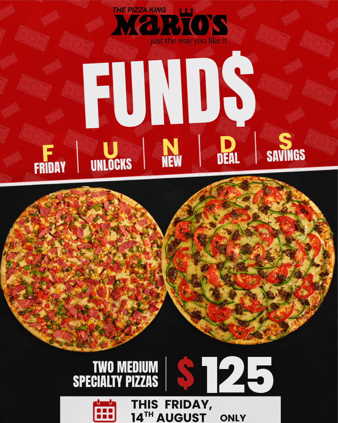 FUNDS Special- Two Medium Specialty Pizzas