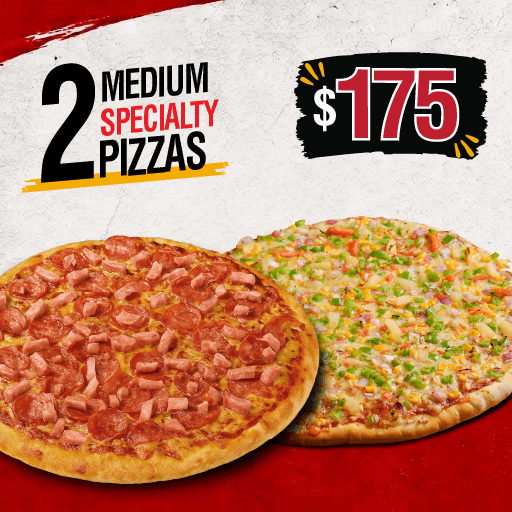 Two Medium Specialty Pizzas